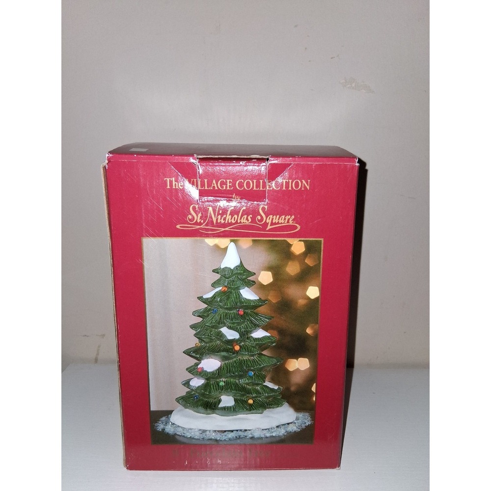 Vintage 1997 St. Nicholas Square Village Collection Lighted Christmas Tree 8"